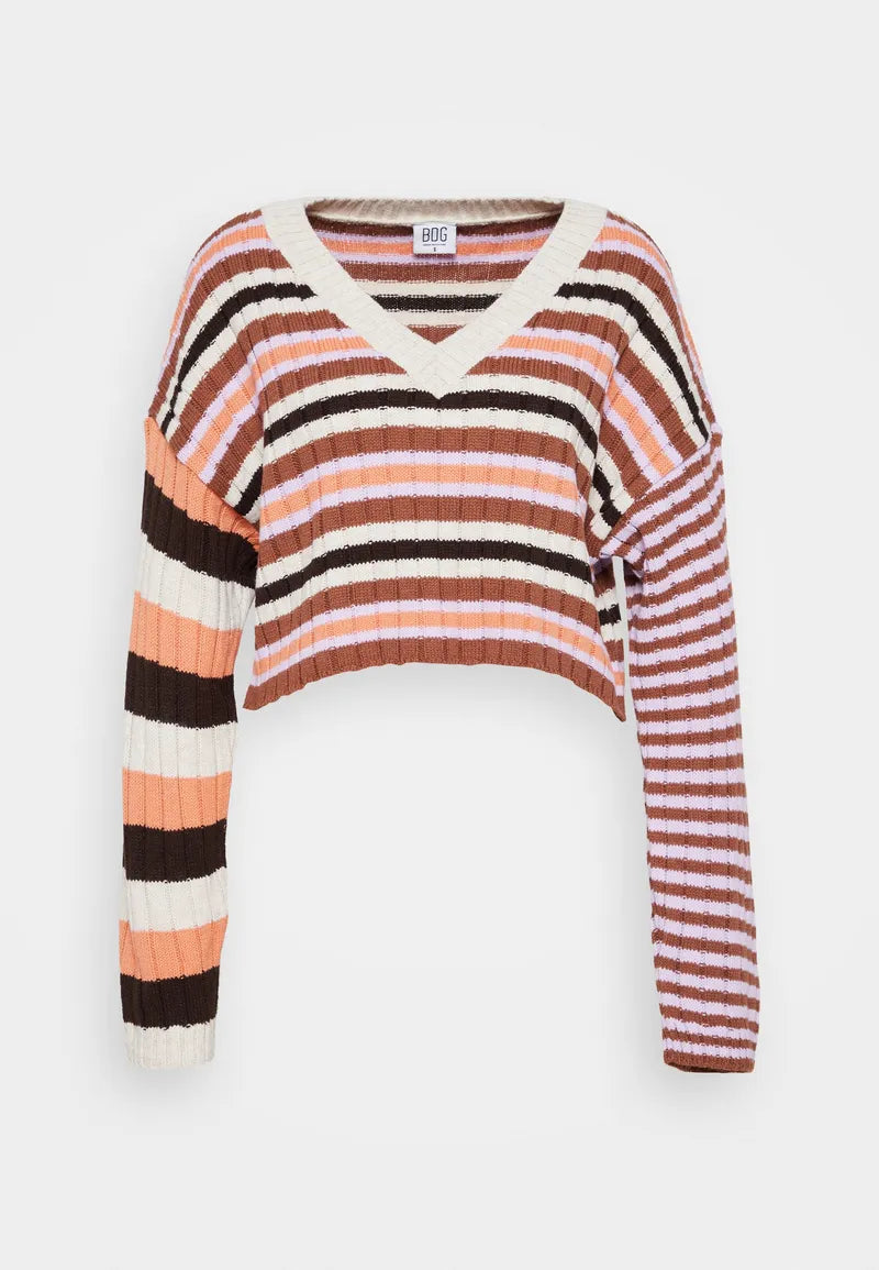 Pulover Cropped Striped V Neck - BDG Urban Outfitters