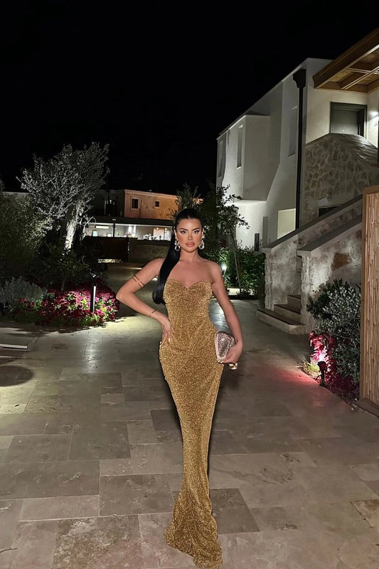 Rochie Elegantă Lungă Dianora - Glitter auriu