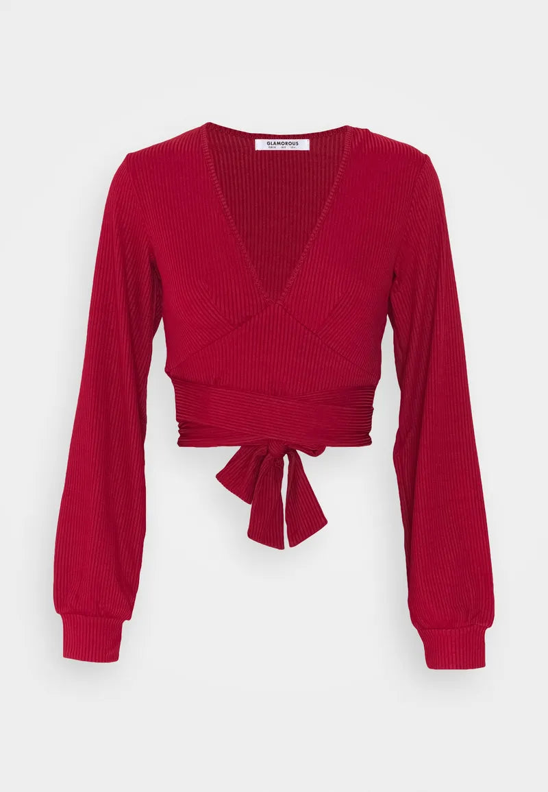 Bluză Rib Plunge Tie Weist - Glamorous