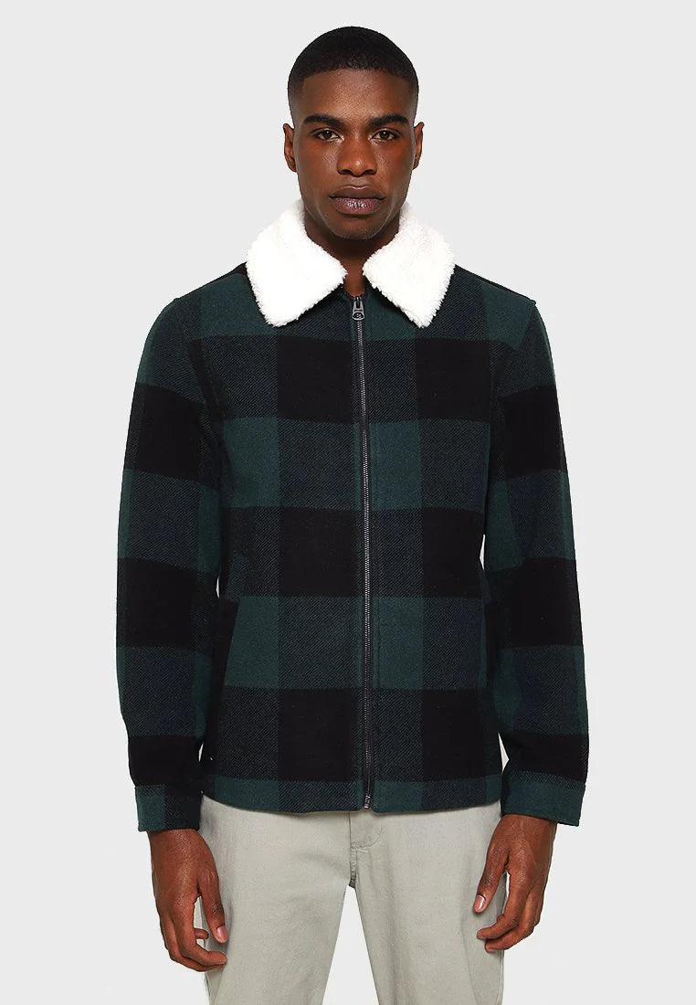 Jachetă bărbați verde închis cu guler alb - Only & Sons