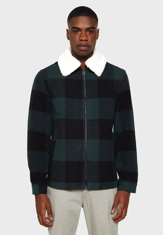 Jachetă bărbați verde închis cu guler alb - Only & Sons