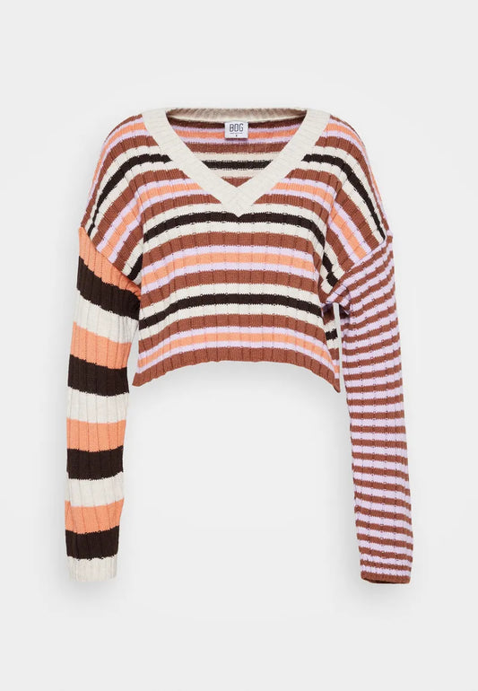 Pulover Cropped Striped V Neck - BDG Urban Outfitters