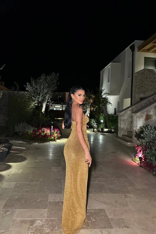 Rochie Elegantă Lungă Dianora - Glitter auriu